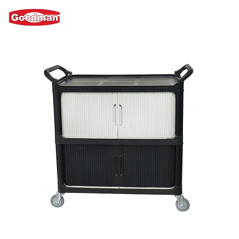 Hotel 3 Tier Rolling Utility Carts Restaurant Plastic Food Service Cart with Doors
