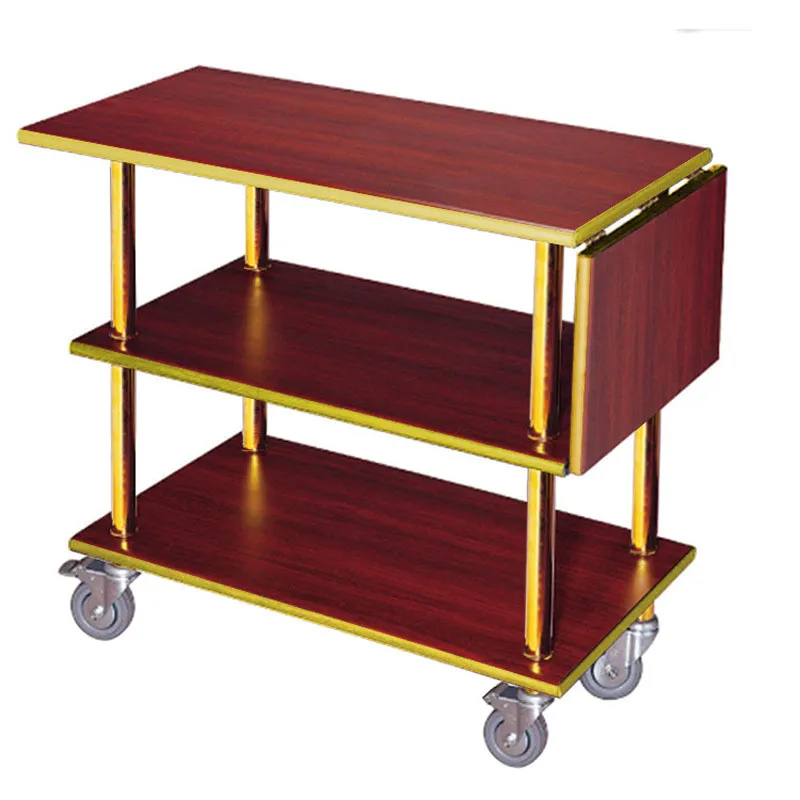 3-Layer Wood Service Hotel Supplies Restaurant Trolley Beverage Dining Cart with Wheels