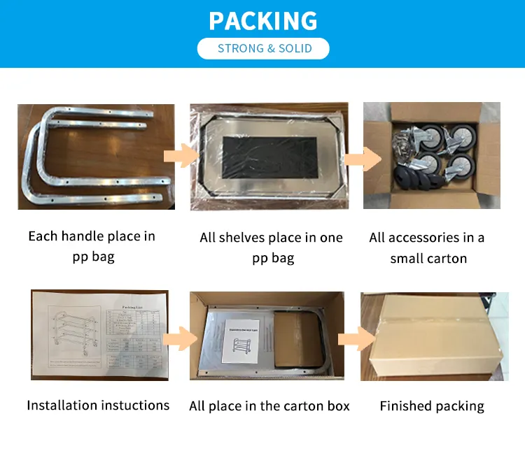 Double Deck Stainless Steel Service Cart Packaging and Shipping