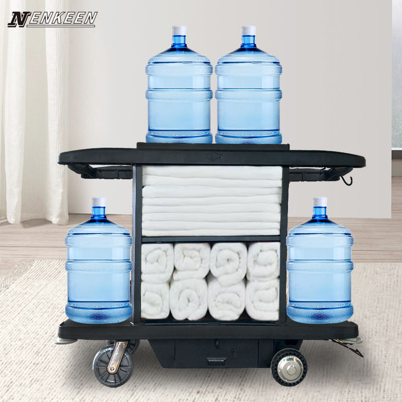 Powered Housekeeping Cart OEM Hotel Cleaning Trolley Room Service Maid Cart