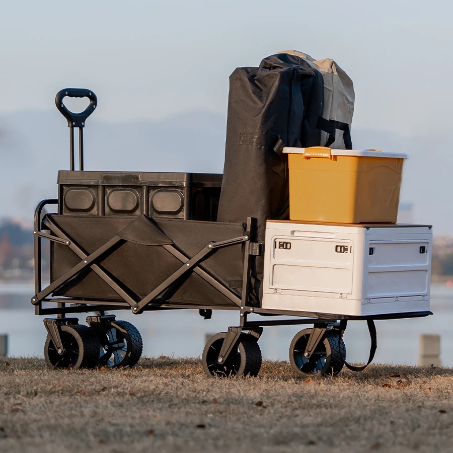 Customizable OEM Support Folding Lounge Trolley Cart 2 Wheels Wooden Beach Wagon Shopping Storage Tools Industrial Use Outdoors