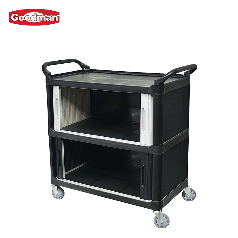 Hotel 3 Tier Rolling Utility Carts Restaurant Plastic Food Service Cart with Doors