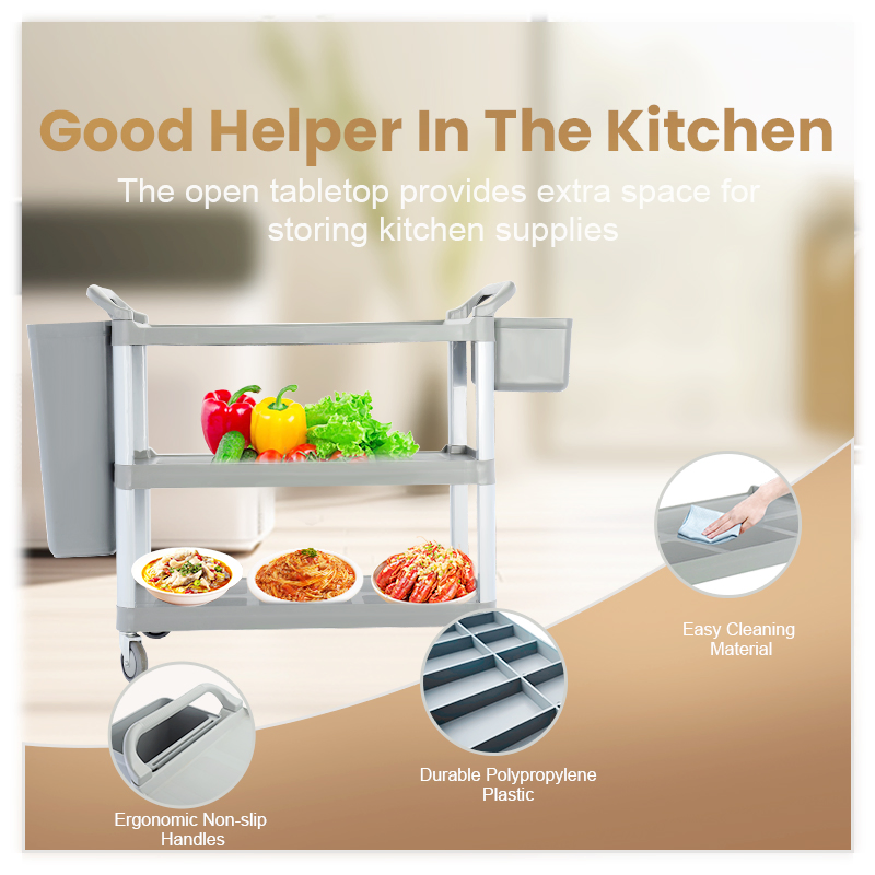 Daosheng 3-Shelf Hotel Catering Restaurant Food Service Trolley Kitchen Moveable Trolley Cleaning Collection Cart Storage Cart