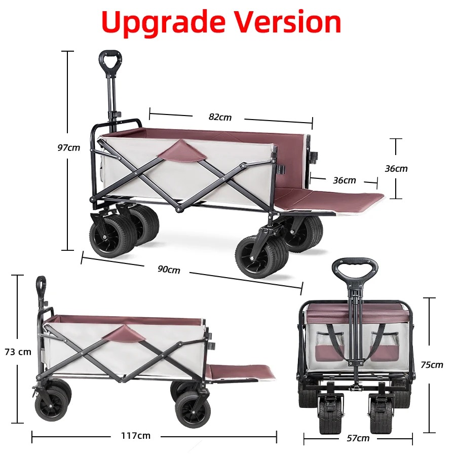 Customizable OEM Support Folding Lounge Trolley Cart 2 Wheels Wooden Beach Wagon Shopping Storage Tools Industrial Use Outdoors