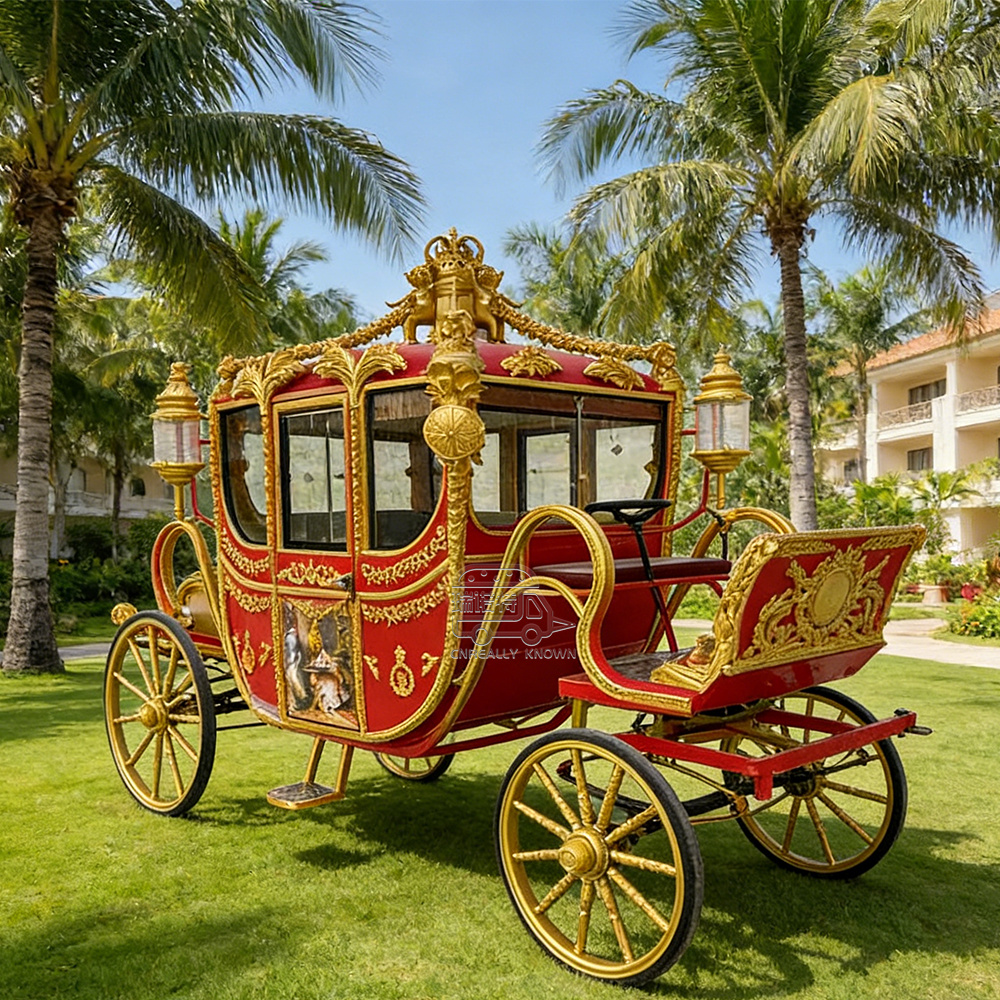 Luxury Electric Royal Horseless Carriage Steel Frame Model Multifunctional Black Horse Drawn Carriage