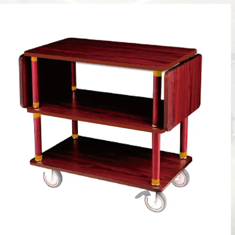 3-Layer Wood Service Hotel Supplies Restaurant Trolley Beverage Dining Cart with Wheels
