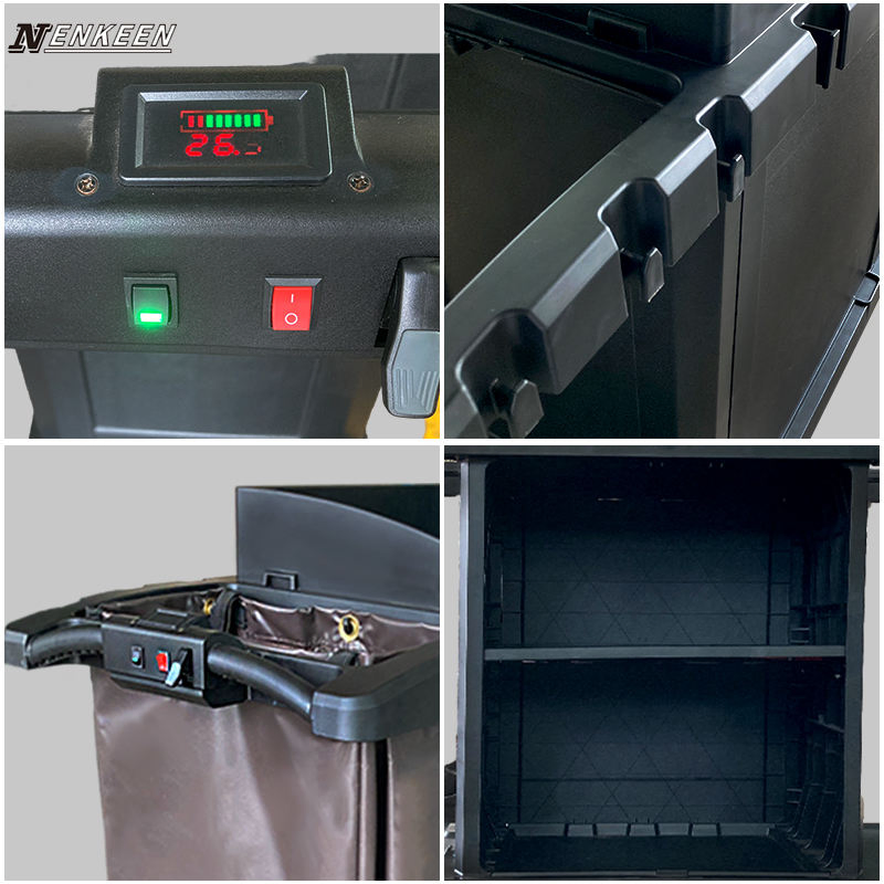Powered Housekeeping Cart OEM Hotel Cleaning Trolley Room Service Maid Cart