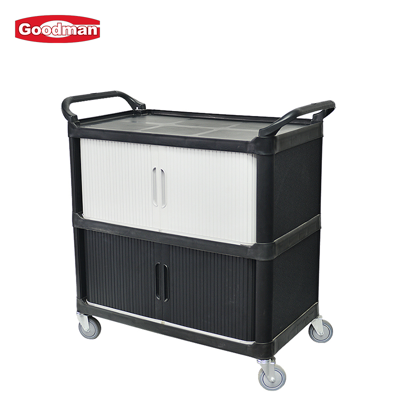 Hotel 3 Tier Rolling Utility Carts Restaurant Plastic Food Service Cart with Doors