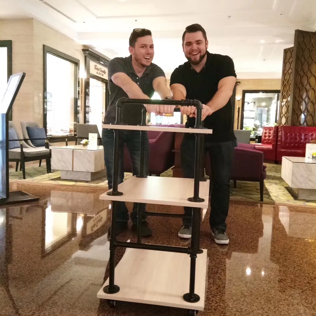Wooden Star Hotel Movable Round Wine Trolley Rolling 2 Tier Cart Rack Bar Service Storage Cart for Hotel and Restaurant