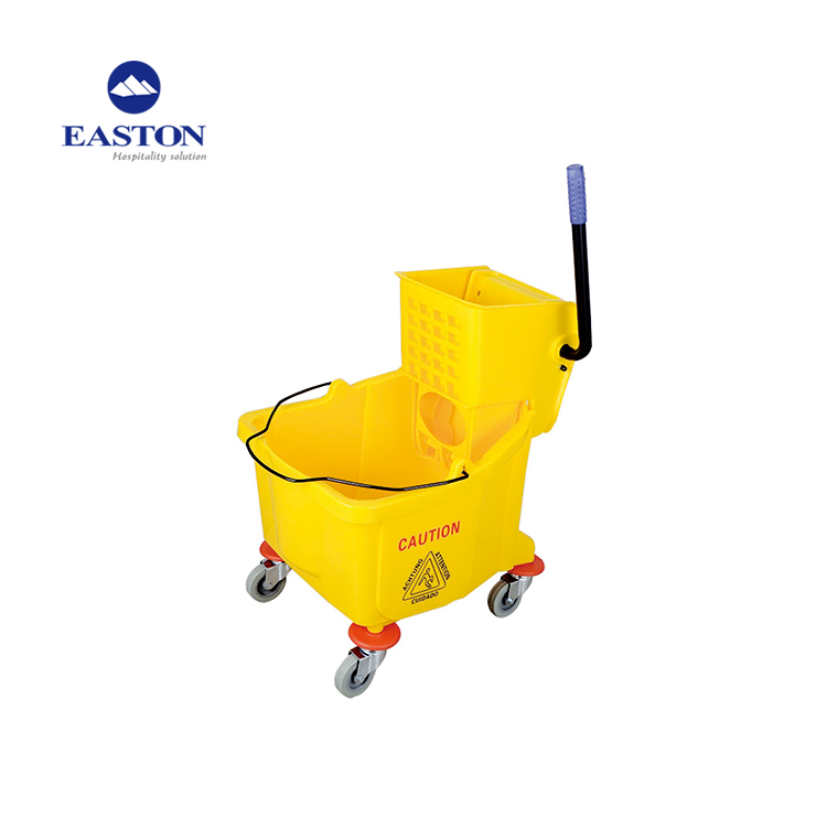 Hot Sale 36L Yellow Plastic Service Trolley Hotel Cleaning Cart
