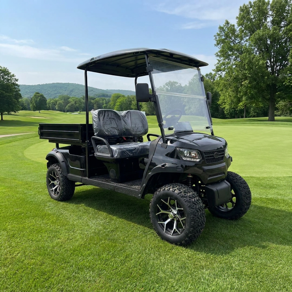 New Design 2 Seater Street Legal Black Electric Golf Cart with Cargo Bed Off-Road Electric Utility Vehicle for Outdoor