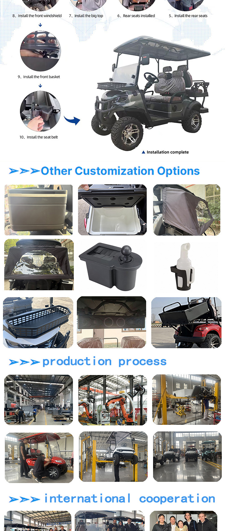 Private Customized Multifunctional Modification 4-seater Electric Off-road Golf Cart Farm Tool Cart 48V60V/72V Battery