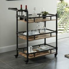 Wooden Star Hotel Movable Round Wine Trolley Rolling 2 Tier Cart Rack Bar Service Storage Cart for Hotel and Restaurant