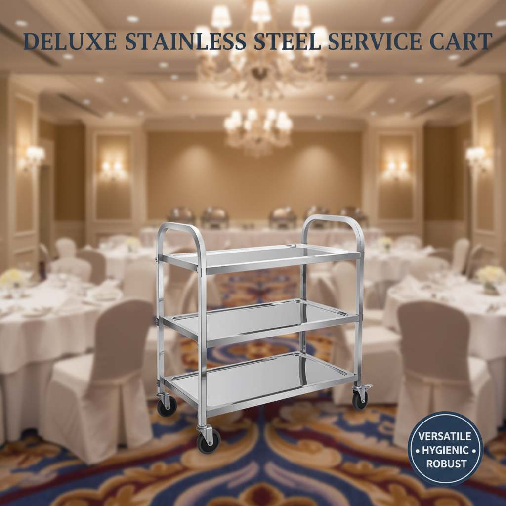 Tailored Stainless Steel Waiter Cart With Multi Tier Trays for Upscale Dining Resorts and Cruise Ship Kitchens