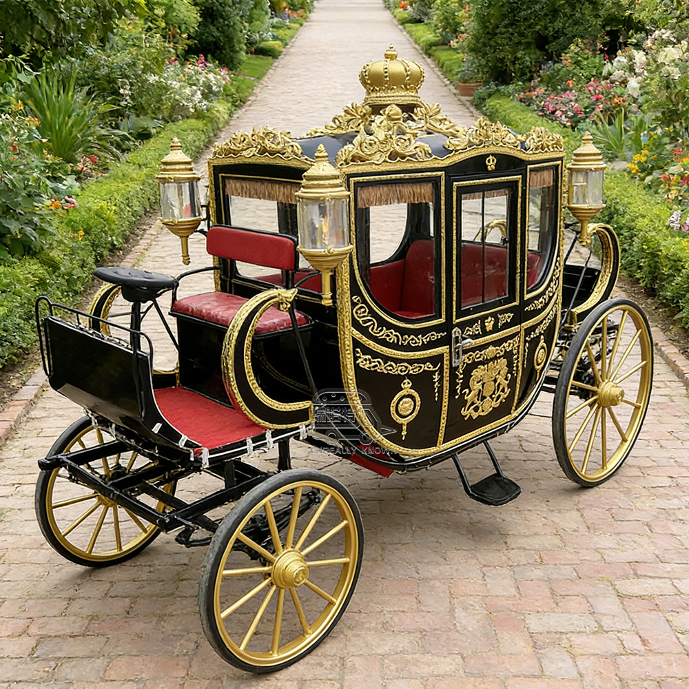 Luxury Electric Royal Horseless Carriage Steel Frame Model Multifunctional Black Horse Drawn Carriage
