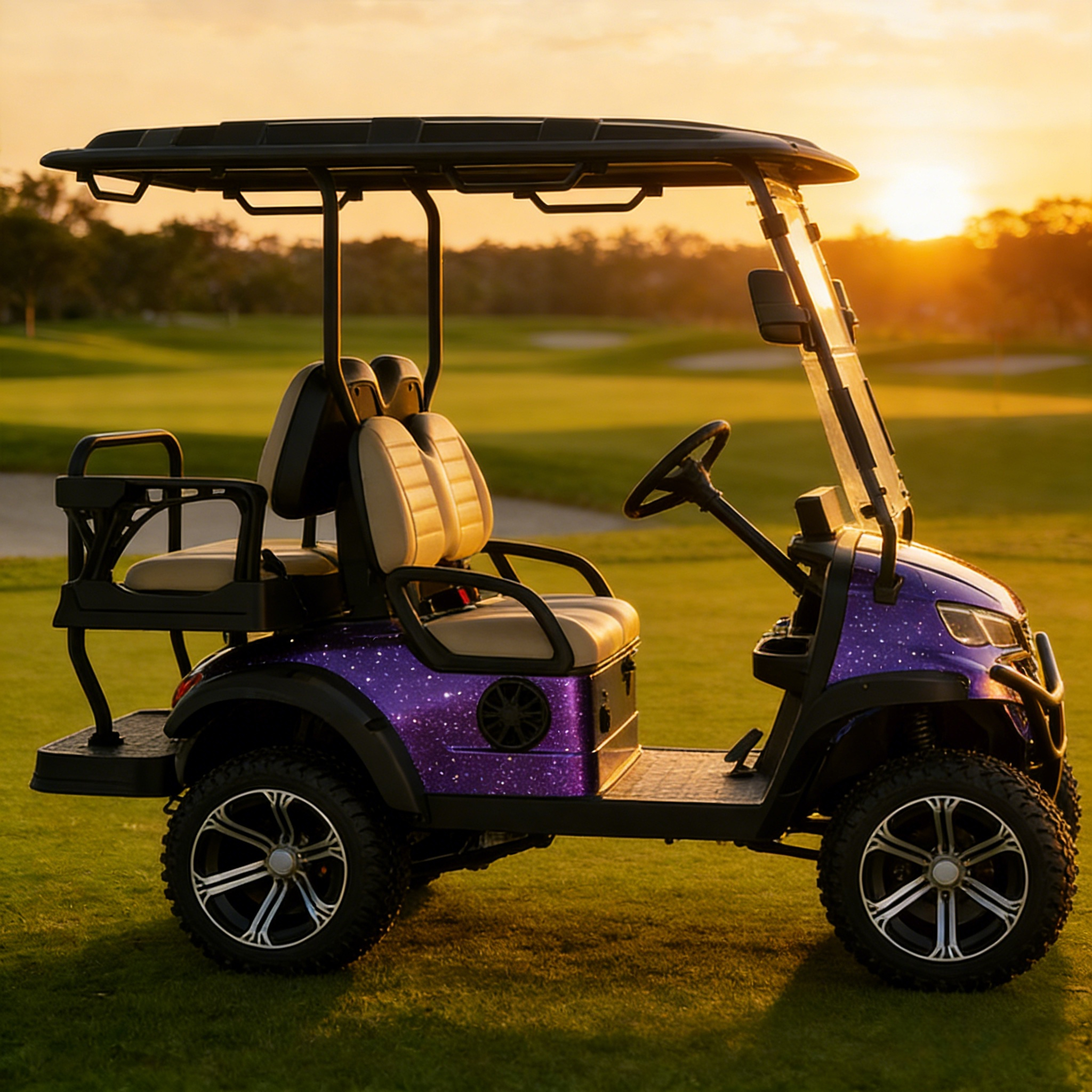 Custom Color Electric Portable Golf Cart with Rear Caddie Stand for Four Passengers and LiFePO4 Lithium Battery