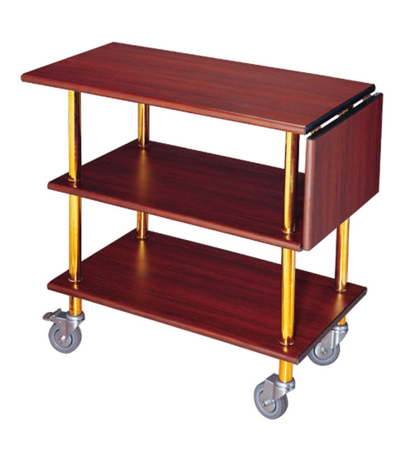 3-Layer Wood Service Hotel Supplies Restaurant Trolley Beverage Dining Cart with Wheels