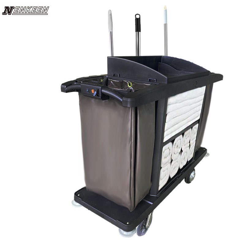 Powered Housekeeping Cart OEM Hotel Cleaning Trolley Room Service Maid Cart