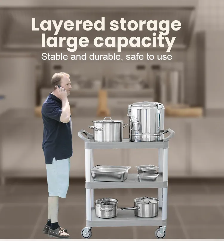 3-Shelf Hotel Catering Restaurant Food Service Trolley Kitchen Moveable Trolley Cleaning Collection Cart Storage Cart