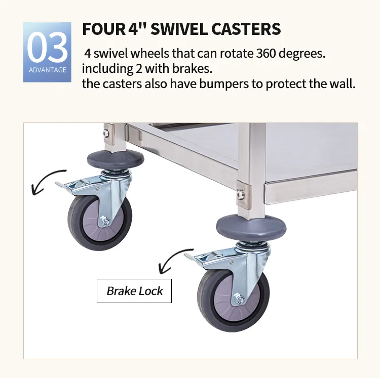 Double Deck Stainless Steel Service Cart Feature 1