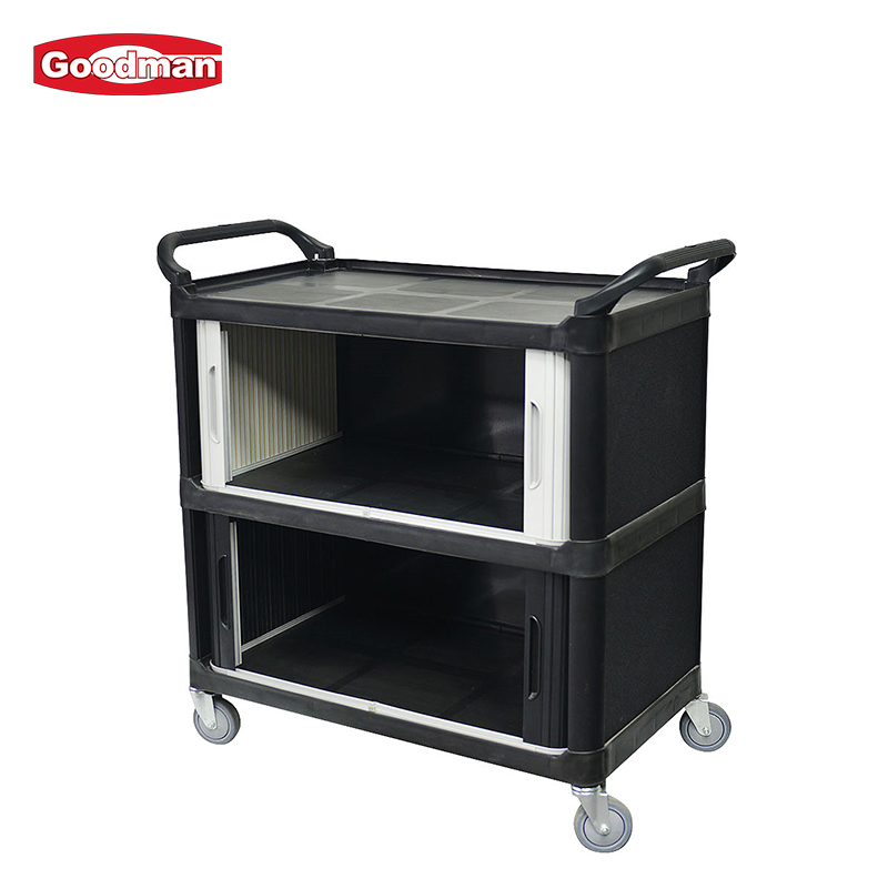 Hotel 3 Tier Rolling Utility Carts Restaurant Plastic Food Service Cart with Doors