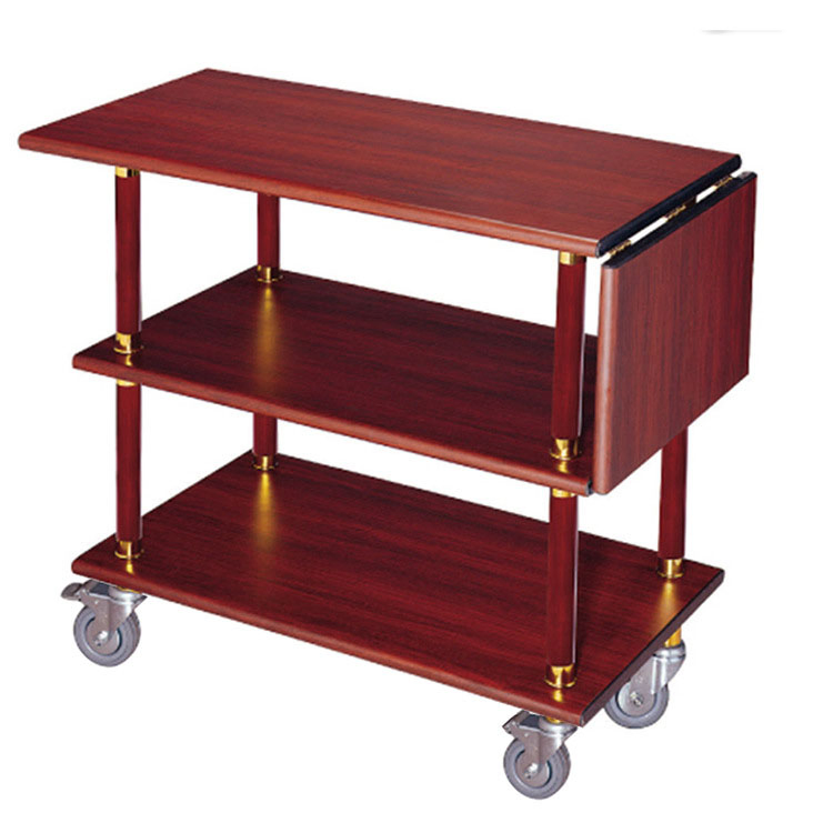 3-Layer Wood Service Hotel Supplies Restaurant Trolley Beverage Dining Cart with Wheels