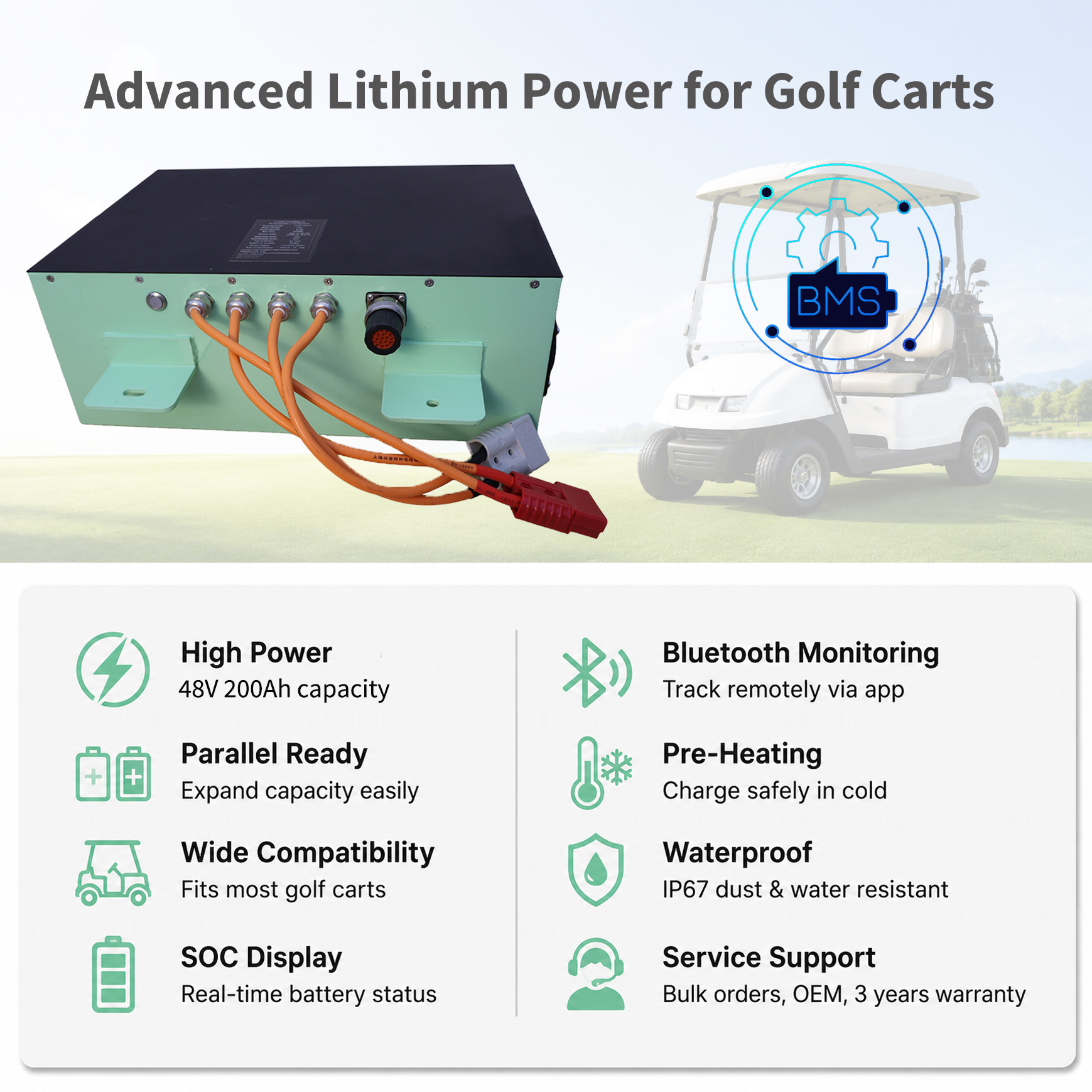36V 120Ah Lithium Battery Pack for Golf Cart High Energy Density Deep Cycle Smart BMS Factory Wholesale OEM ODM Customization