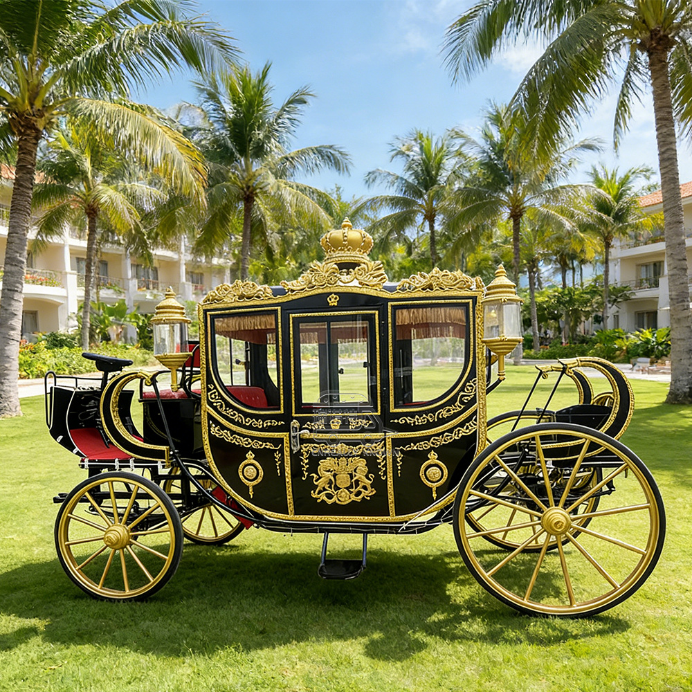 Luxury Electric Royal Horseless Carriage Steel Frame Model Multifunctional Black Horse Drawn Carriage