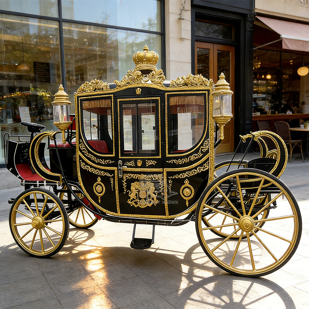 Luxury Electric Royal Horseless Carriage Steel Frame Model Multifunctional Black Horse Drawn Carriage