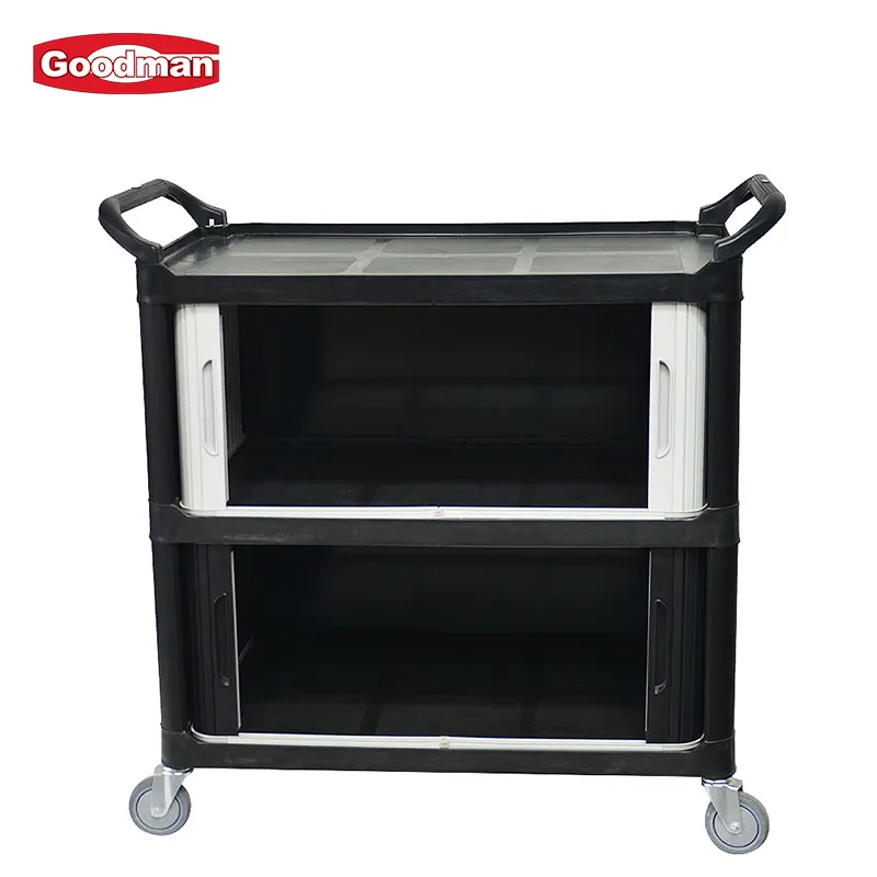 Hotel 3 Tier Rolling Utility Carts Restaurant Plastic Food Service Cart with Doors