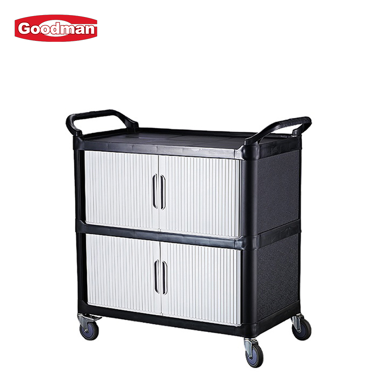 Hotel 3 Tier Rolling Utility Carts Restaurant Plastic Food Service Cart with Doors