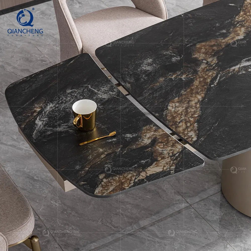 Mesa de Jantar Extensível com Topo de Pedra Sinterizada da Fábrica de Foshan, Guangdong para 8 Cadeiras
