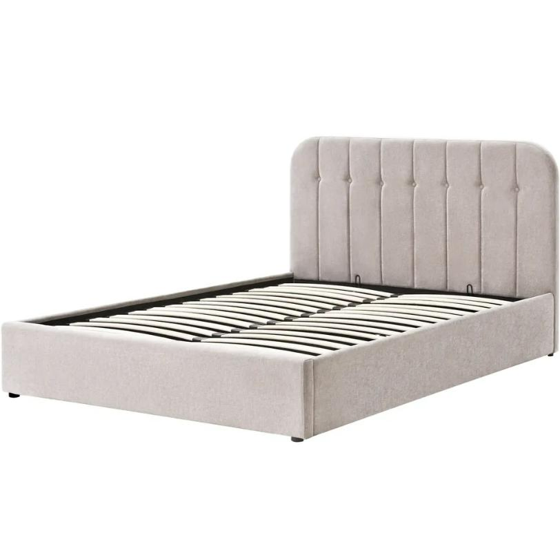 Cama de Casal Rainha Tamanho Europeu Cama Elevável Estrutura de Metal Estofada Cama com Espaço de Armazenamento