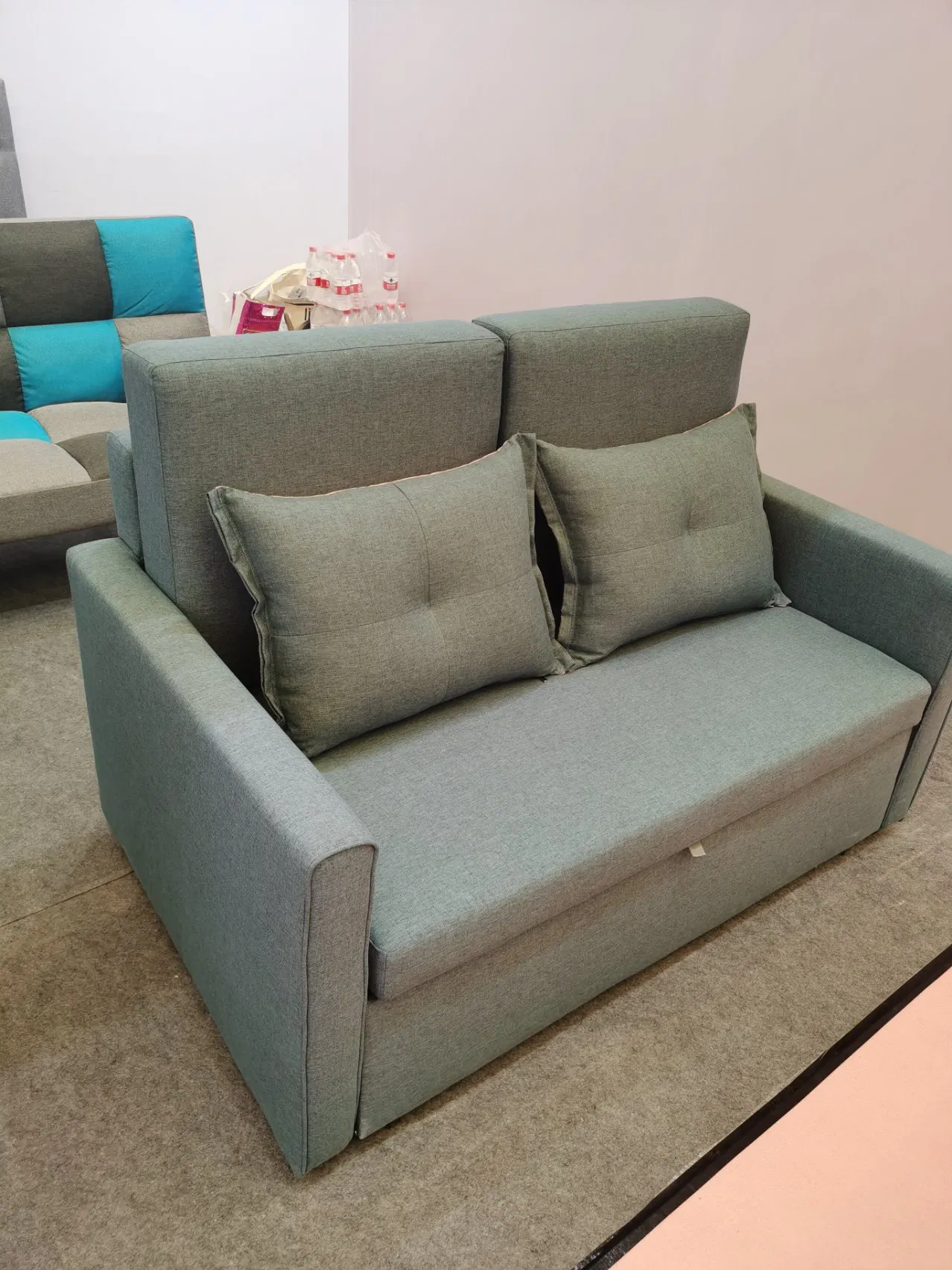 Sofá-cama dobrável multifuncional com otoman ajustável, encosto reclinável e chaise longue