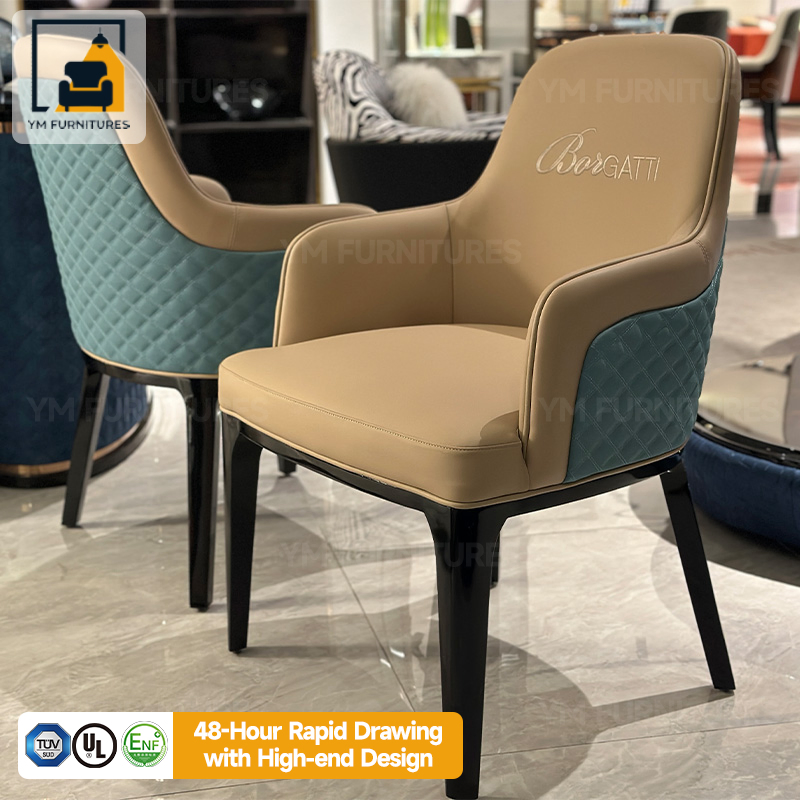 Fabricante Cadeira de Jantar Lounge Moderna Estofada em Tecido Couro com Assento Almofadado Mobiliário