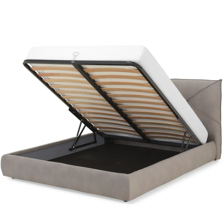 Cama com Cabeceira Estofada em Couro com Duplo Almofadado, Mecanismo Hidráulico, Cama com Armazenamento que Economiza Espaço com Estrutura de Cama Metálica Dobrável