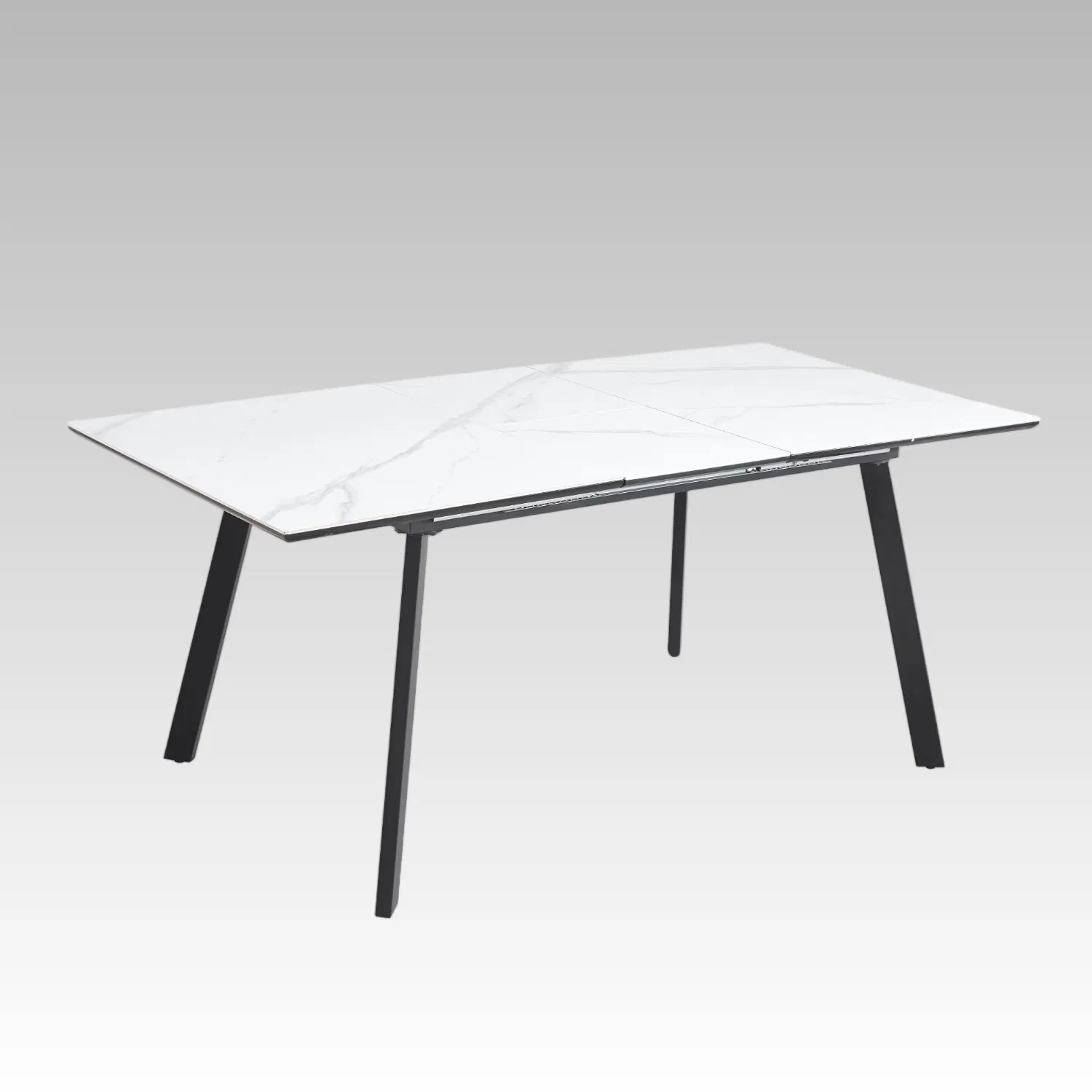 Mesa de Jantar Moderna Branca Extensível com Topo de Melamina e Base de Tubo de Ferro Preto para Móveis de Casa
