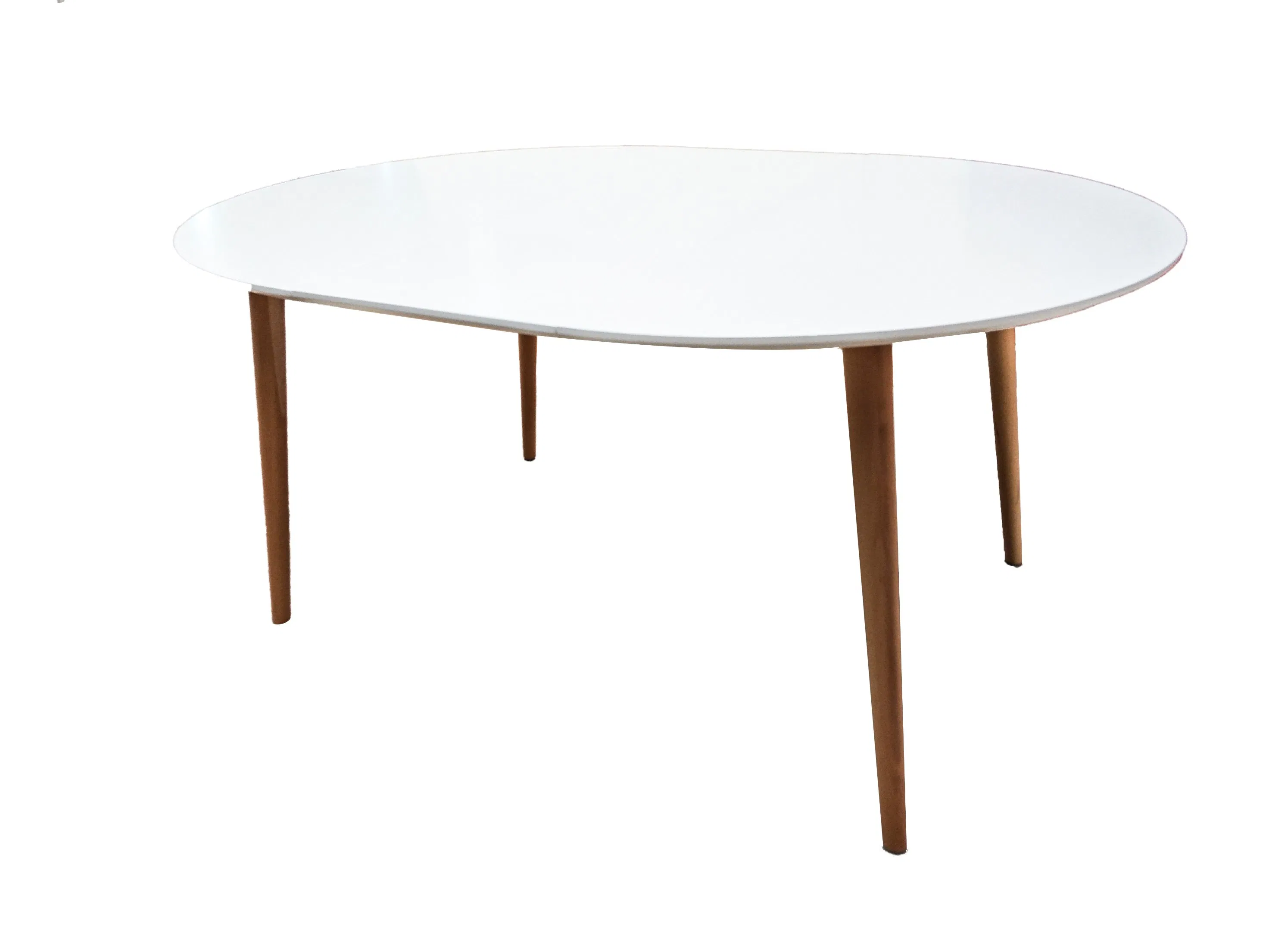 Mesa de Jantar Extensível Moderna Branca com Pernas de Madeira Sólida e Topo de MDF Econômica