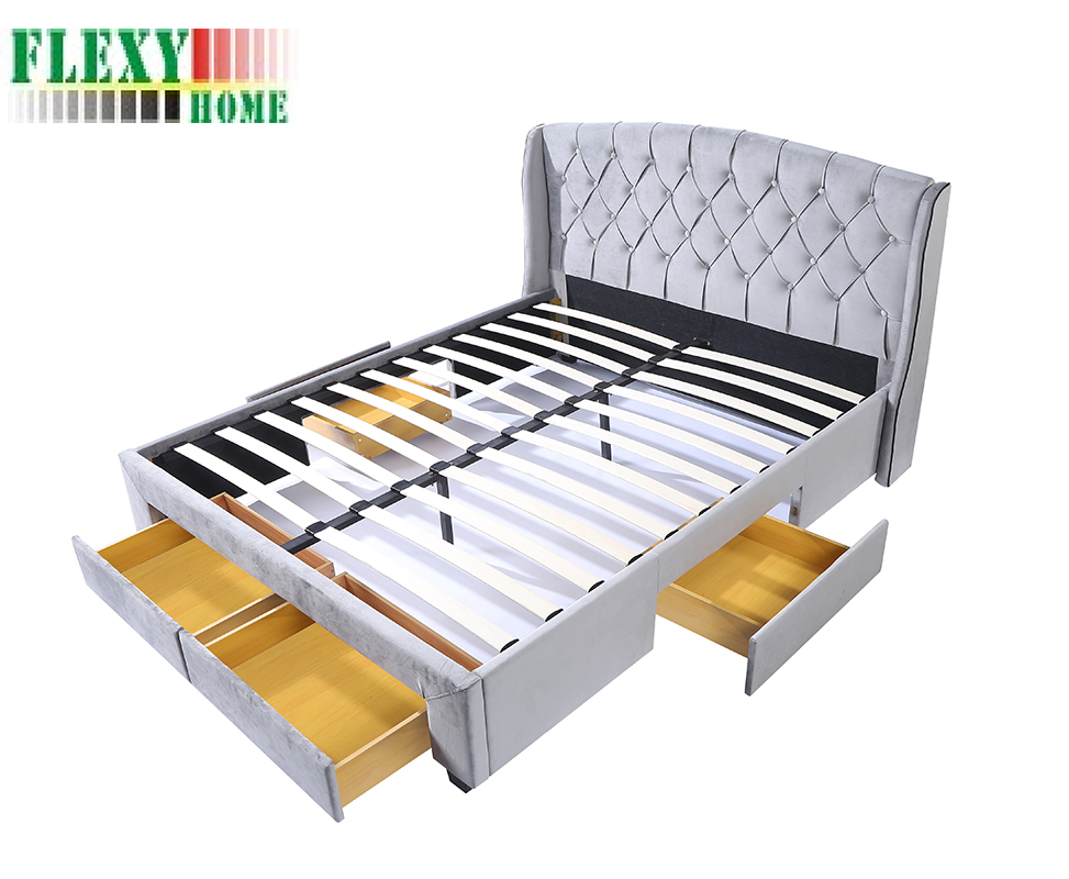 Cama estofada com gaveta para sala de estar com super espaço de armazenamento