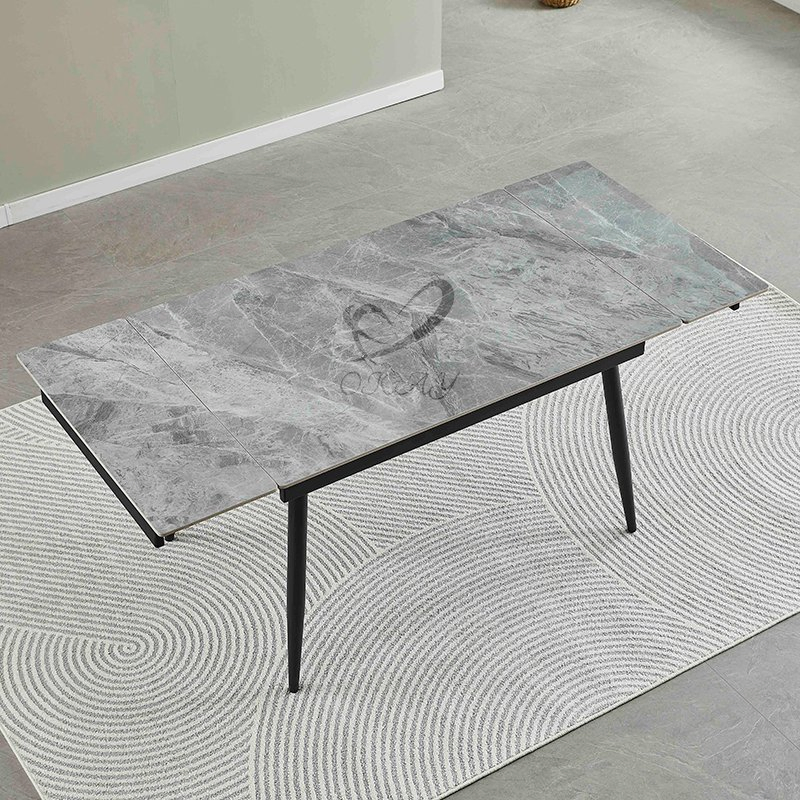 Melhor Preço Mesa de Jantar Extensível Cor Cinza Brilhante com Pernas Pretas Móveis para Sala de Jantar