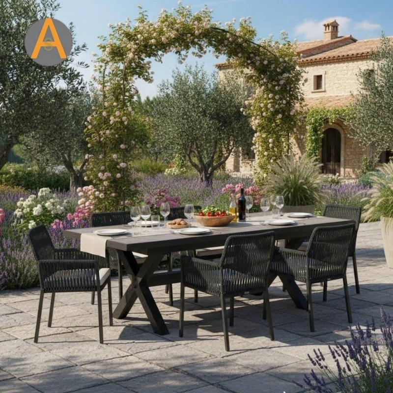 Mesa de Jantar Extensível em Vidro Cerâmico com Revestimento em Pó de Alumínio para Uso Externo Durável em Hotel, Restaurante, Bistrô, Jardim ou Quintal