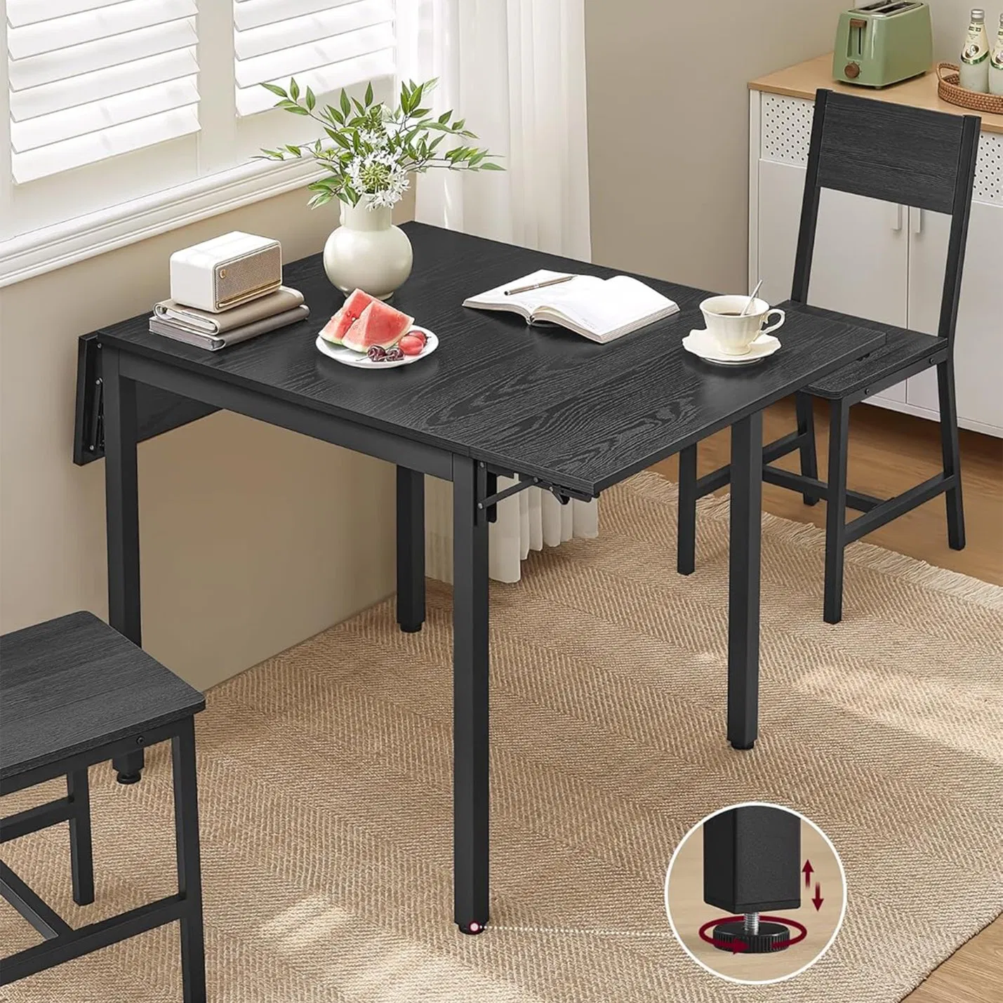 Mesa de Jantar Dobrável Moderna com Folha Extensível, Mesa de Bar para Espaços Pequenos