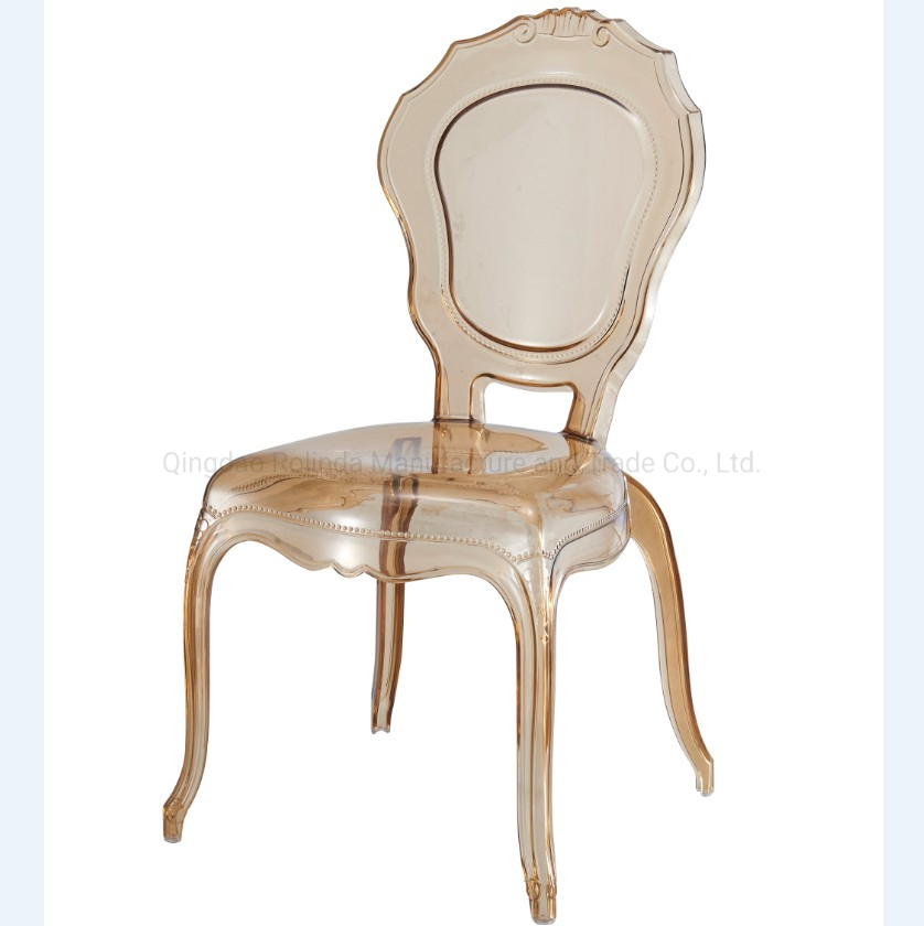 Cadeira Armless Estilo Antiguidades Europeias Transparente Belle Époque VIP para Evento Real Cristal Empilhável Bella para Aluguel de Jantar e Casamento