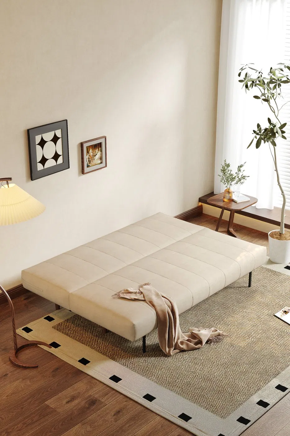 Sofá-cama de canto empilhável em tecido telescópico para conforto e economia de espaço Dubai