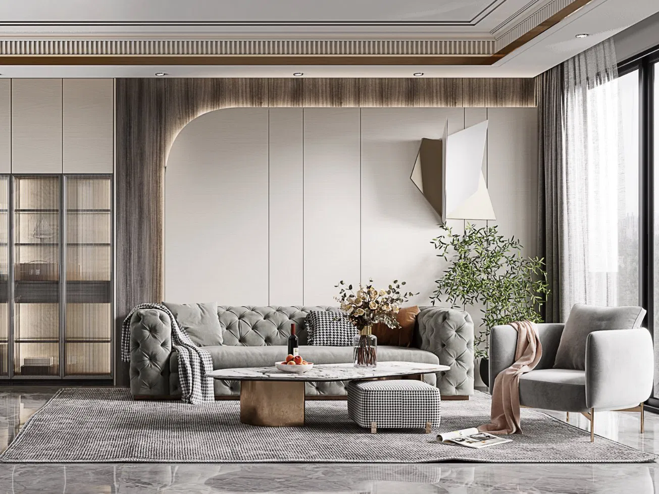 Hotel de Moda Moderno Restaurante Cor Natural Aparador de Madeira Sólida Design de Porta Deslizante Tambour Suportes para TV Aparadores com Luz LED