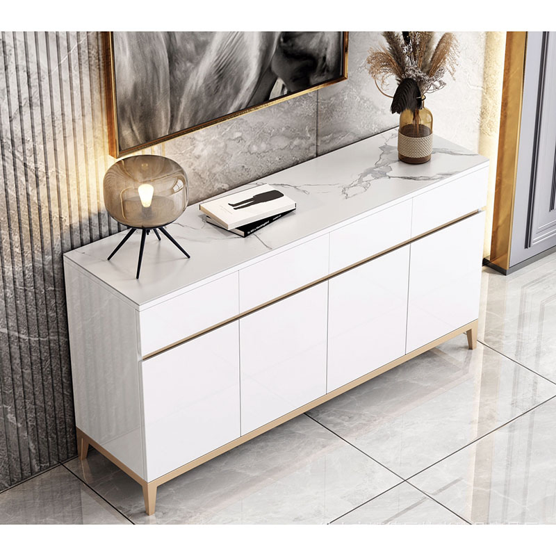 Móvel de Sala de Estar de Hotel Moderno Buffet Branco Lacado Lateral em Mármore