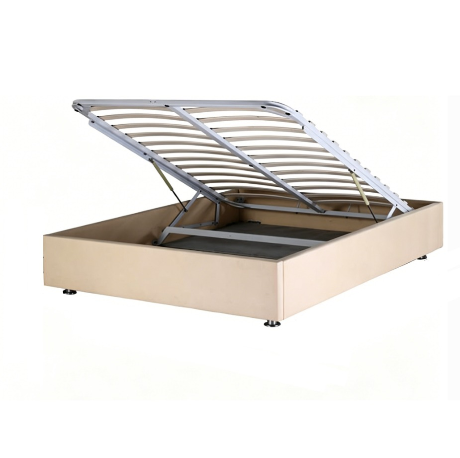Plataforma de Cama Estofada com Pistão a Gás Cama King Size com Estrutura Dobrável Cama com Armazenamento em Container para Colchão