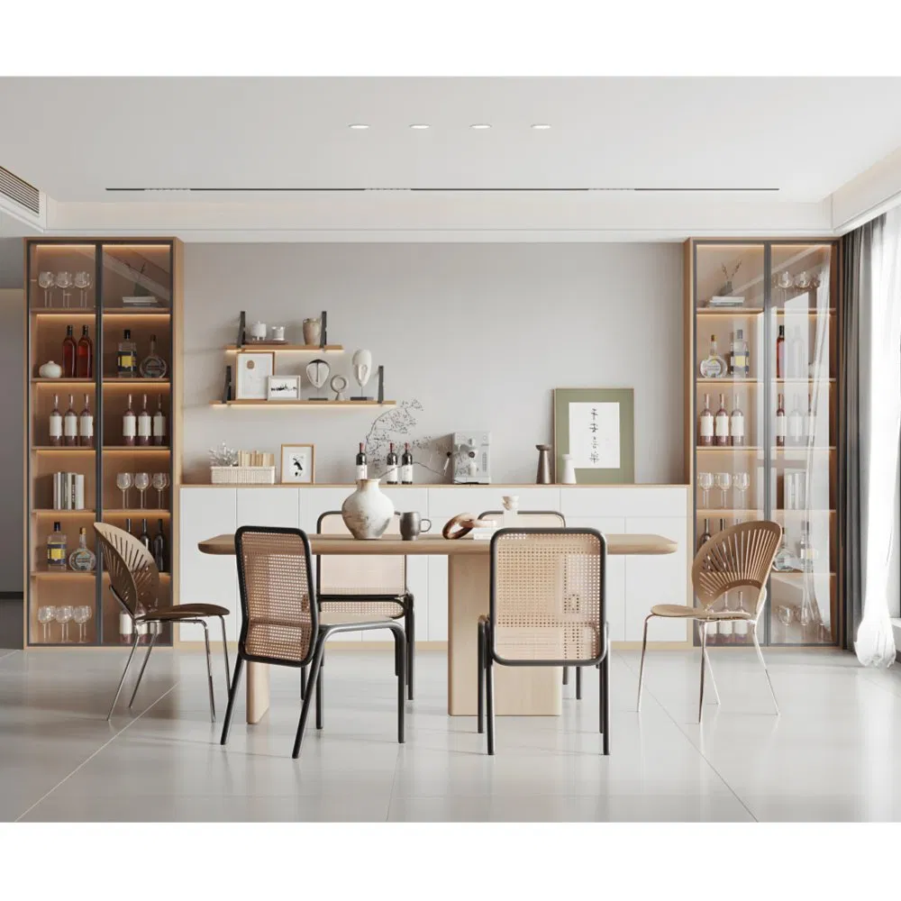 Buffet de Jantar em Painel de Partículas com Portas de Vidro e Faixa de Luz LED