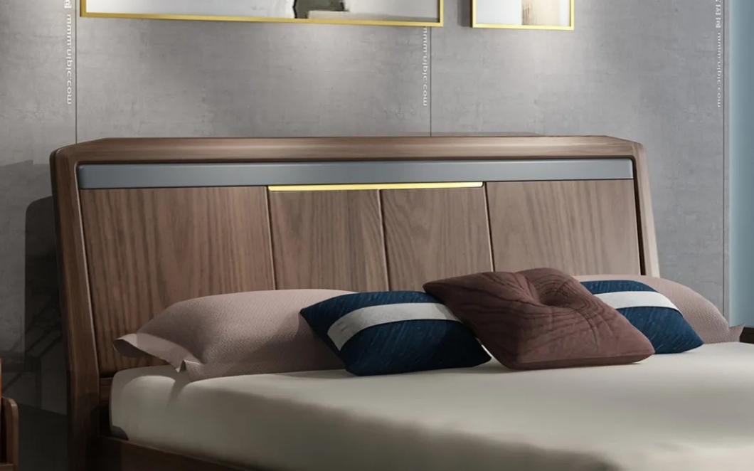 Cama de luxo em plataforma baixa de madeira branca, estilo minimalista italiano do norte da China, cama de casal em madeira de cera