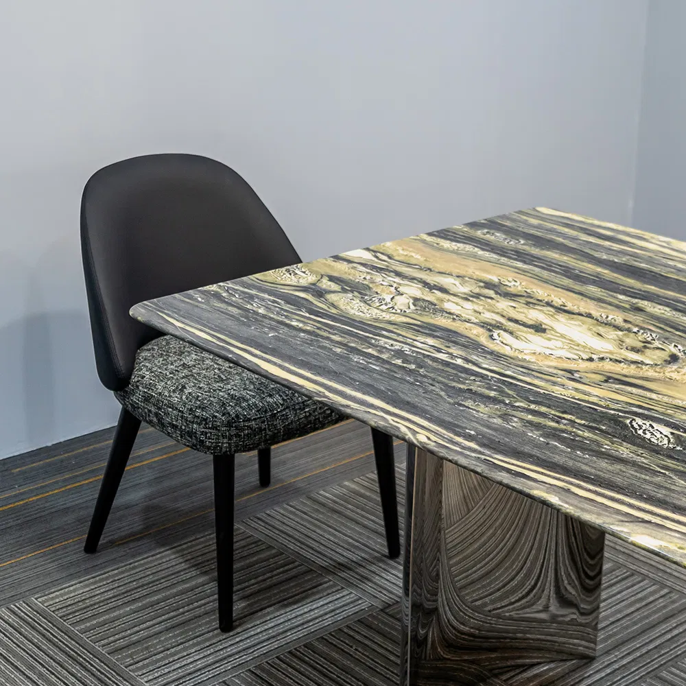 Mesa de Jantar Extensível de Pedra Ardósia para Artista Moderno, Conjunto de Mesa e Cadeiras para Sala de Jantar que Economiza Espaço